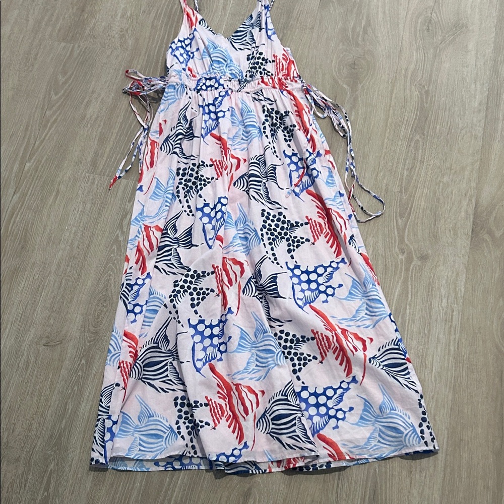 LOFT Girls' Sleeveless Printed Maxi Dress in White, Blue & Red